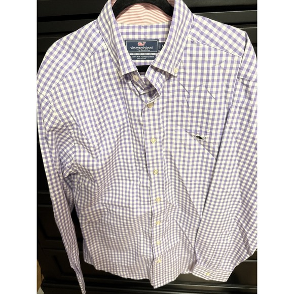 Vineyard Vines‎ Blue & White Gingham Classic Fit Shirt Long Sleeve Men's S Whale - Picture 3 of 5